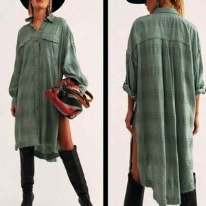 We The Free Free People Sahara Sounds Longline Shirt Dress Sage Green Size M